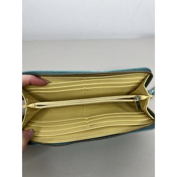 Fossil Teal Leather Zip Around Wallet Wristlet - Picture 13 of 16